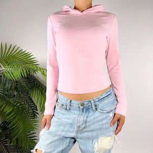 Vintage Y2K Pink Barbiecore Girly Casual Long Sleeve Hooded Coquette Top / M